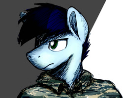 Size: 1280x1024 | Tagged: safe, artist:sugar morning, oc, oc only, oc:slipstream, awesome, clothes, cool, epic, male, military, serious, simple background, sketch, soldier, solo, stallion, uniform