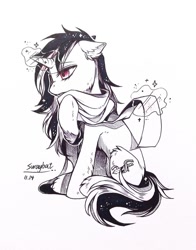 Size: 1003x1280 | Tagged: safe, artist:swaybat, oc, pony, unicorn, clothes, female, magic, mare, scarf, sketch, solo, telekinesis