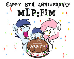 Size: 1280x1024 | Tagged: safe, artist:sugar morning, oc, oc only, oc:beefy, oc:slipstream, oc:sugar morning, dog pony, pony, boofy, family, female, happy anniversary, happy birthday mlp:fim, male, mare, mlp fim's eighth anniversary, oc x oc, shipping, stallion, straight, sugarstream