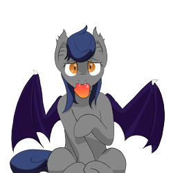 Size: 2000x2000 | Tagged: safe, artist:codras, oc, oc only, oc:echo, bat pony, pony, apple, fangs, sitting, solo