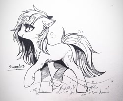 Size: 1280x1054 | Tagged: safe, artist:swaybat, oc, earth pony, pony, monochrome, solo