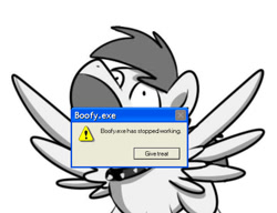 Size: 718x552 | Tagged: safe, artist:sugar morning, oc, oc only, oc:slipstream, dog pony, pegasus, pony, boofy, collar, error, error message, grayscale, male, monochrome, simple background, solo, spiked collar, spread wings, stallion, wings