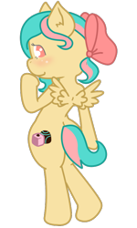 Size: 528x880 | Tagged: safe, artist:matteglaze, oc, oc only, oc:vanilla ganache, anthro, pegasus, blushing, looking at you