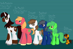 Size: 4500x3000 | Tagged: safe, artist:bigmackintosh, big macintosh, pipsqueak, oc, oc:aíne, oc:chic pea, oc:hardy mackintosh, oc:russel sprout, earth pony, pony, blacksmith, hardpea, male, scale chart, stallion