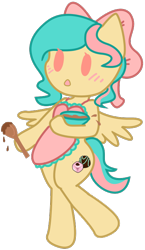 Size: 434x747 | Tagged: safe, artist:matteglaze, oc, oc only, oc:vanilla ganache, pony, semi-anthro, apron, bipedal, chibi, clothes, cooking