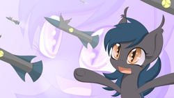 Size: 3840x2160 | Tagged: safe, artist:an-m, oc, oc only, oc:speck, bat pony, pony, missile, solo