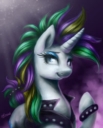 Size: 1024x1276 | Tagged: safe, artist:eternalsubscriber, rarity, pony, unicorn, it isn't the mane thing about you, alternate hairstyle, punk, raripunk, signature, smiling, solo