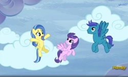 Size: 1535x920 | Tagged: safe, screencap, clear skies, open skies, sunshower, pony, tanks for the memories, abbott and costello, background pony, who's on first?