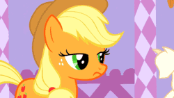 Size: 960x540 | Tagged: safe, screencap, applejack, earth pony, pony, suited for success, animated, female, mare, nah, solo, thinking