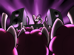 Size: 3020x2244 | Tagged: safe, artist:underpable, derpibooru import, pinkie pie, earth pony, pony, too many pinkie pies, clone, clones, concert, headphones, multeity, party, pinkamena diane pie, speakers, sunglasses, turntable