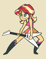 Size: 550x700 | Tagged: safe, artist:khuzang, sunset shimmer, equestria girls, rainbow rocks, clothes, guitar, skirt, sleeveless, solo, sunset shredder