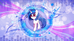 Size: 3840x2160 | Tagged: safe, artist:grumblepluck, artist:skrayp, dj pon-3, vinyl scratch, pony, unicorn, absurd file size, bubble, cutie mark, female, hooves, horn, mare, paint splatter, solo, sunglasses, vector, wallpaper, whistling