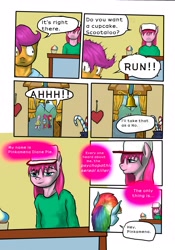 Size: 2133x3044 | Tagged: safe, artist:lyun, derpibooru import, apple bloom, pinkie pie, rainbow dash, scootaloo, sweetie belle, anthro, comic, cutie mark crusaders, pinkamena diane pie, sticks and stones