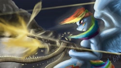 Size: 1639x922 | Tagged: safe, artist:tattertailart, derpibooru import, rainbow dash, anthro, gun, m60, machine gun, muscles