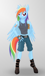 Size: 3000x5000 | Tagged: safe, artist:romus91, derpibooru import, rainbow dash, anthro, alternative cutie mark placement, boots, clothes, fingerless gloves, gloves, shoulder cutie mark, tanktop