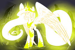 Size: 1748x1181 | Tagged: safe, artist:underpable, derpibooru import, princess celestia, glow, light, magic, recolor, solo, super saiyan