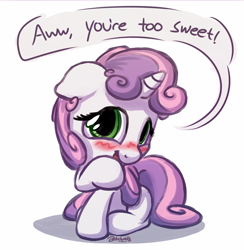 Size: 1100x1127 | Tagged: safe, artist:bobdude0, sweetie belle, pony, unicorn, blushing, cute, daaaaaaaaaaaw, diasweetes, female, filly, hnnng, looking at you, open mouth, solo, weapons-grade cute