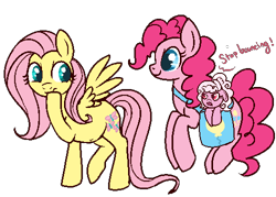 Size: 500x358 | Tagged: safe, artist:lulubell, derpibooru import, fluttershy, pinkie pie, oc, oc:candy floss, earth pony, pegasus, pony, female, flutterpie, lesbian, magical lesbian spawn, next generation, offspring, parent:fluttershy, parent:pinkie pie, parents:flutterpie, pregnant, shipping, simple background, transparent background