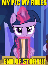 Size: 683x924 | Tagged: safe, edit, screencap, twilight sparkle, twilight sparkle (alicorn), alicorn, pony, female, grumpy, grumpy twilight, image macro, mare, meme, reaction image, text edit, yellow text