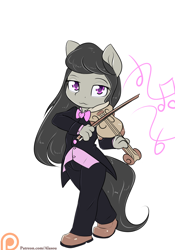 Size: 1050x1500 | Tagged: safe, artist:alasou, octavia melody, anthro, earth pony, plantigrade anthro, :3, chibi, female, music, patreon, patreon logo, simple background, solo, violin, white background