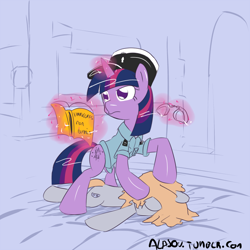 Size: 800x800 | Tagged: safe, artist:alasou, derpibooru import, twilight sparkle, oc, 30 minute art challenge, arrested, book, cuffs, police, police officer, police uniform