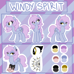 Size: 4000x4000 | Tagged: safe, artist:partylikeanartist, oc, oc only, oc:windy spirit, pegasus, pony, clothes, earring, piercing, reference sheet, simple background, socks, solo, spider web, stockings