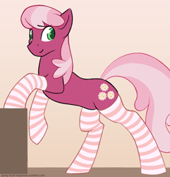 Size: 900x933 | Tagged: safe, artist:pony-butt-express, cheerilee, earth pony, pony, clothes, female, mare, socks, solo, stockings, striped socks