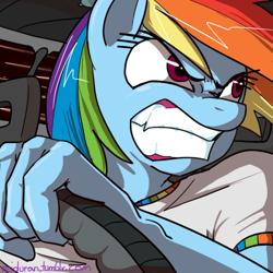 Size: 500x500 | Tagged: safe, artist:reiduran, derpibooru import, rainbow dash, anthro, car, driving, solo