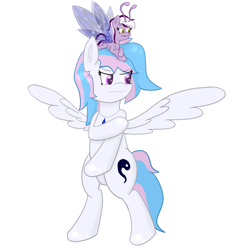 Size: 3200x3200 | Tagged: safe, artist:eyeburn, oc, oc only, oc:bellflower, oc:starburn, breezie, pegasus, pony, bipedal, dungeons and dragons, micro, necklace, pen and paper rpg, ponyfinder, protecting, rpg, size difference, tiny ponies, wings