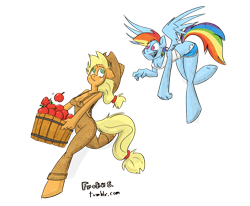 Size: 1500x1234 | Tagged: safe, artist:cider, derpibooru import, applejack, rainbow dash, anthro, earth pony, pony