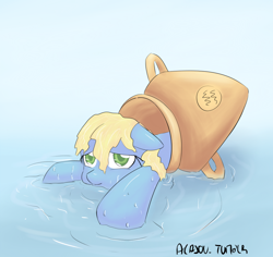 Size: 900x850 | Tagged: safe, artist:alasou, derpibooru import, oc, oc only, oc:aquarius, earth pony, pony, 30 minute art challenge, aquarius, female, jug, mare, ponified, ponyscopes, solo, water, wet, wet mane, zodiac