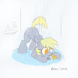 Size: 1200x1200 | Tagged: safe, artist:alasou, derpibooru import, derpy hooves, pegasus, pony, female, mare, shower, solo, wet, wet mane