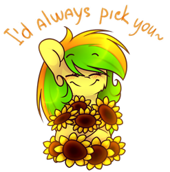 Size: 1024x1035 | Tagged: safe, artist:starlyflygallery, oc, oc only, oc:sunflower (starflygallery), smiling, solo, sunflower, valentine