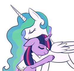 Size: 383x369 | Tagged: safe, artist:lulubell, derpibooru import, princess celestia, twilight sparkle, alicorn, pony, comforting, comforting twilight, crying, duo, duo female, female, hug, momlestia, simple background, unshorn fetlocks, white background