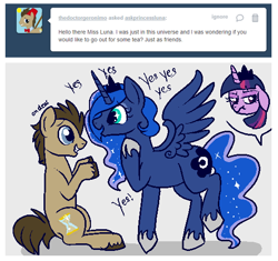 Size: 522x491 | Tagged: safe, artist:lulubell, derpibooru import, doctor whooves, princess luna, twilight sparkle, alicorn, pony, askprincessluna, jealous, tumblr