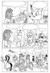 Size: 685x1000 | Tagged: safe, artist:kensingshow, derpibooru import, applejack, fluttershy, pinkie pie, rainbow dash, rarity, twilight sparkle, anthro, earth pony, pony, black and white, comic, grayscale, mane six, parody