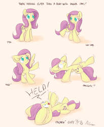 Size: 1350x1650 | Tagged: safe, artist:alasou, derpibooru import, fluttershy, pegasus, pony, balancing, comic, cute, ear fluff, ears, falling, female, flailing, floppy ears, frown, growth, heavy, help, hoofy-kicks, impossibly large ears, looking back, mare, on back, open mouth, raised hoof, shivering, simple background, smiling, solo, spread wings, stuck, trembling, unbalanced, white background, wide eyes, wings