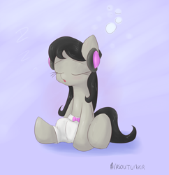 Size: 1450x1500 | Tagged: safe, artist:alasou, derpibooru import, octavia melody, earth pony, pony, clothes, headphones, pants, sleepy, solo