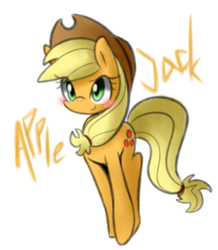 Size: 865x991 | Tagged: safe, artist:maren, derpibooru import, applejack, earth pony, pony, blushing, female, mare, simple background, smiling, solo, white background