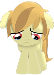 Size: 1400x1950 | Tagged: safe, artist:silberhase, oc, oc only, oc:alice goldenfeather, female, filly, floppy ears, sad, solo