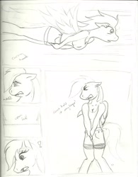 Size: 1700x2178 | Tagged: safe, derpibooru import, rainbow dash, anthro, pegasus, breasts, censored vulgarity, comic, covering crotch, grawlixes, lineart, monochrome, need to pee, omorashi, potty dance, potty emergency, potty time