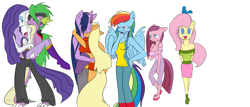 Size: 7000x3000 | Tagged: safe, artist:reneesdetermination, derpibooru import, applejack, fluttershy, pinkie pie, rainbow dash, rarity, spike, twilight sparkle, anthro, earth pony, pony, female, lesbian, male, mane seven, mane six, shipping, sparity, straight, twijack