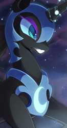 Size: 522x1000 | Tagged: safe, artist:zymonasyh, nightmare moon, pony, bust, female, glowing horn, horn, mare, solo