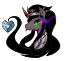 Size: 742x691 | Tagged: safe, artist:maren, derpibooru import, king sombra, queen umbra, pony, unicorn, crystal heart, rule 63, solo