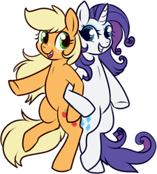 Size: 390x433 | Tagged: safe, artist:lulubell, derpibooru import, applejack, rarity, earth pony, pony, unicorn, alternate hairstyle, bipedal, cute, dancing, female, jackabetes, lesbian, loose hair, raribetes, rarijack, shipping, simple background, transparent background