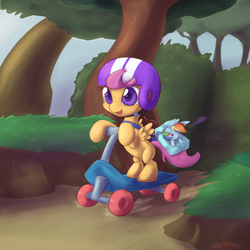 Size: 1500x1500 | Tagged: safe, artist:alasou, derpibooru import, rainbow dash, scootaloo, rabbit, helmet, scooter, species swap