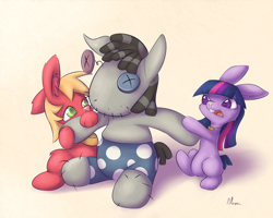 Size: 1250x1000 | Tagged: safe, artist:alasou, derpibooru import, big macintosh, smarty pants, twilight sparkle, rabbit, bunnified, bunny sparkle, necklace, species swap