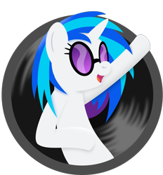 Size: 3723x4011 | Tagged: safe, artist:mahaugher, dj pon-3, vinyl scratch, pony, unicorn, button, record, solo