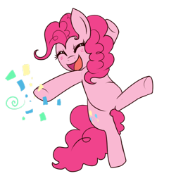 Size: 500x500 | Tagged: safe, artist:lulubell, derpibooru import, pinkie pie, earth pony, pony, bipedal, blushing, confetti, cute, diapinkes, eyes closed, happy, open mouth, simple background, solo, transparent background