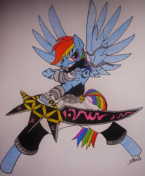 Size: 539x654 | Tagged: safe, artist:tvensnake, derpibooru import, fluttershy, rainbow dash, anthro, black star, parody, rainblack star, soul eater, traditional art, tsubaki nakatsukasa, tsubakishy